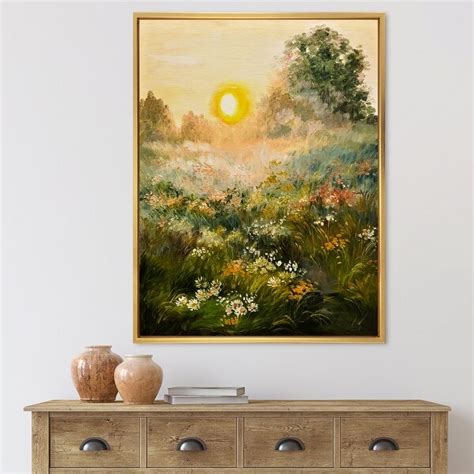 Designart Sunrise In The Blossoming Field Farmhouse Framed Canvas