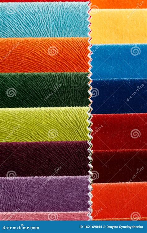 Masterly Bright Contrast Colourful Fabric Samples Close Up Stock Photo