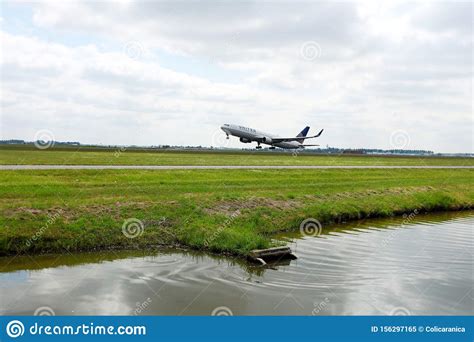 United Airlines Plane Taking Off From Polderbaan Runway Amsterdam