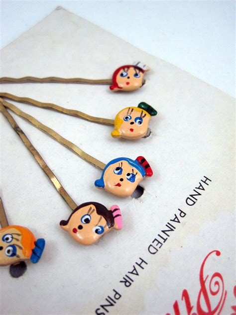 60s Hair Pins Vintage Bobby Pins With Cute Doll Faces Nos