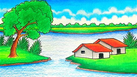 How To Draw Village Scenery Step By Step Very Easy Landscape Drawing