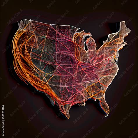ภาพประกอบสต็อก 2d Render Wire Map Of The The United States Ai