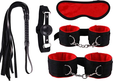 sprinz 5pcs adult sex toys handcuffs whip blindfold bondage kit mouth gag erotic games red