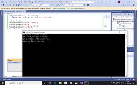 Screenshot of Python Code for using Optional Parameters. Displayed