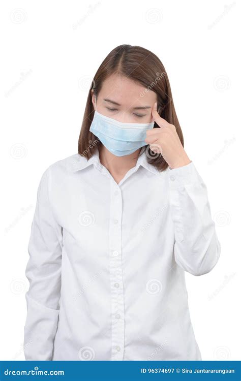 Asian Woman Feeling Headache With Protective Masks Stock Image Image Of Asian Disease 96374697