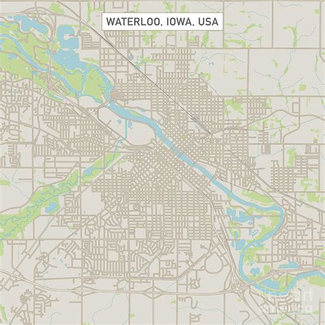 Waterloo Iowa Us City Street Map Digital Art By Frank Ramspott Fine