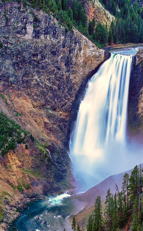 Yellowstone Falls Waterfall National Park Nature Background