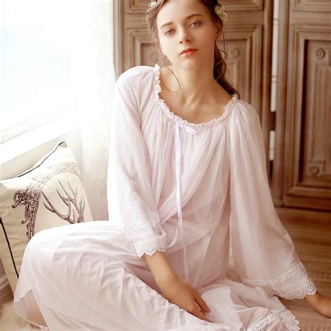 Maternity Sleepwear Pijama Retro Palace Nightgown Women V Neck Lace