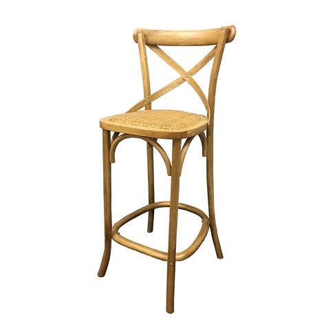 Distressed antique white swivel counter stool. Wooden Cross Back Bar Stool - Chairman Hire