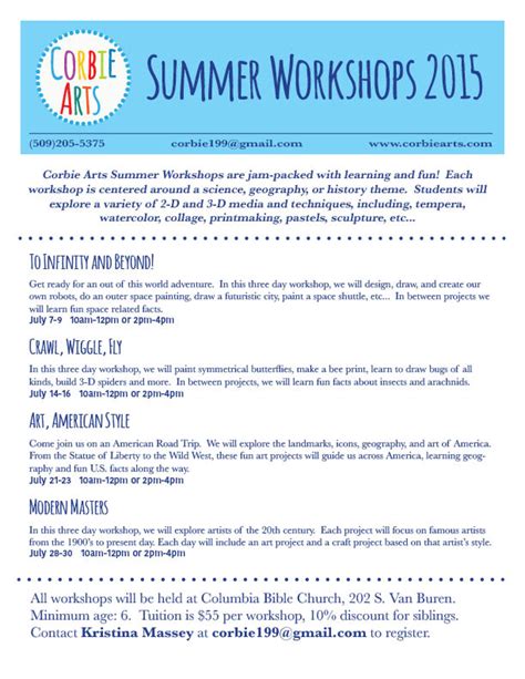 Summer Art Workshops Corbie Arts