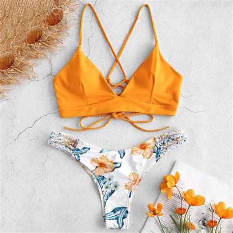 women bikini set wire free summer split two piece swimwear sexy beachwear floral printed