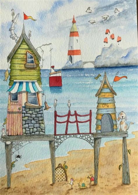 Beach Hut Beach Huts Art Painting Whimsical Art