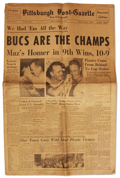 Lot Detail - 1960 World Series Newspaper -- Pittsburgh Post-Gazette ...