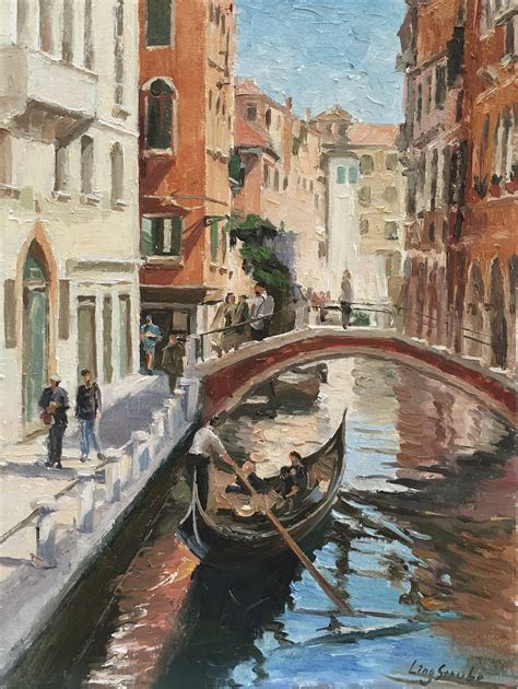 Stroll In Venice 2 Original Venice Oil Painting On Canvas Board