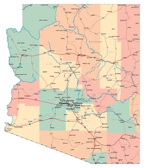 Large Administrative Map Of Arizona State With Roads Highways And