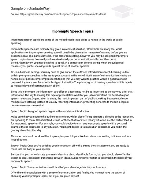 ⇉impromptu Speech Topics Essay Example Graduateway