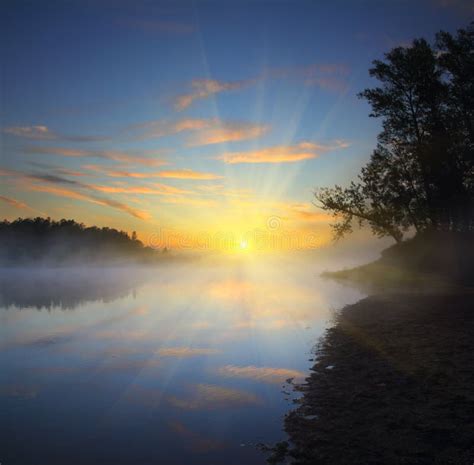 Beautiful Fog Sunrise On River Stock Image Image Of Cold Relaxation