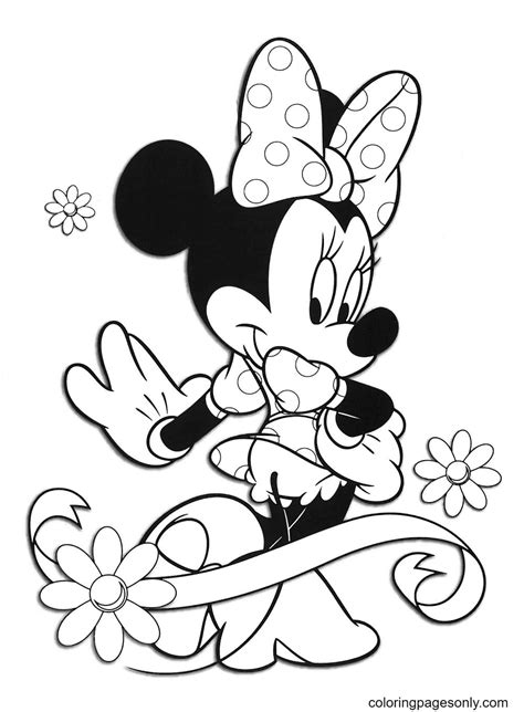 Minnie Mouse With Polka Dot Skirt And Bow Coloring Page Free