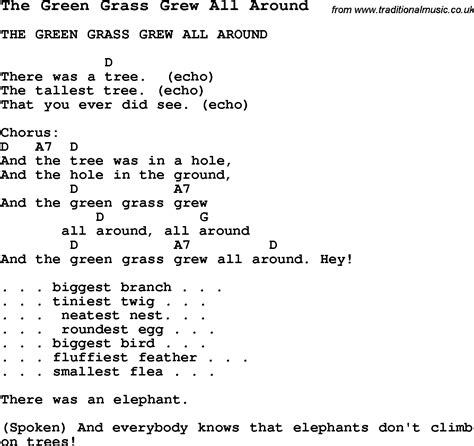 Summer Camp Song The Green Grass Grew All Around With Lyrics And