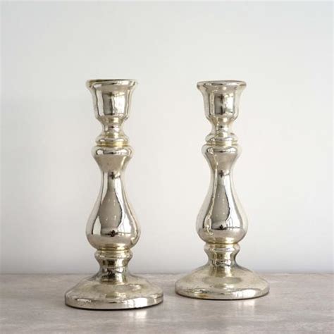 Pair Of Rare Tall Antique Mercury Glass Candlesticks
