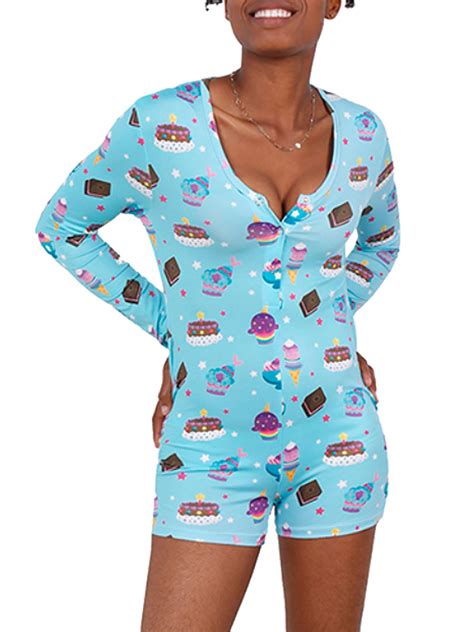 Frecoccialo Womens Cute Cartoon Printed Long Sleeve Sleepwear Adult Knitted Pajamas Rompers