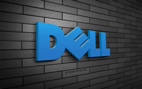 Herunterladen Hintergrundbild Dell 3d Logo 4k Graue Ziegelmauer