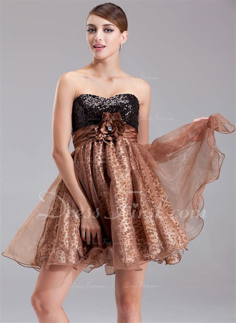 Empire Sweetheart Short Mini Organza Sequined Cocktail Dress With