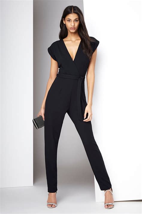 womens boohoo tall wrap jumpsuit black high fashion street style fashion