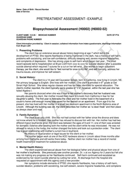 Biopsychosocial Assessment Example 2020 2021 Fill And Sign Printable