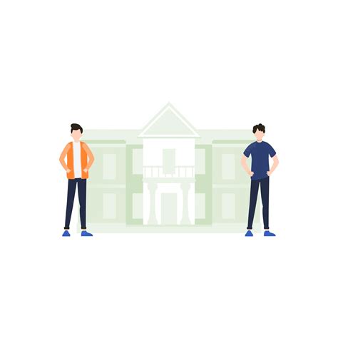 Premium Vector Illustration Of Two People Standing In Front Of A Building