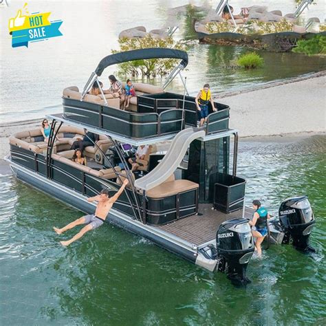 Promotion Kinocean Double Decke Aluminum Pontoon Boat With Slide And