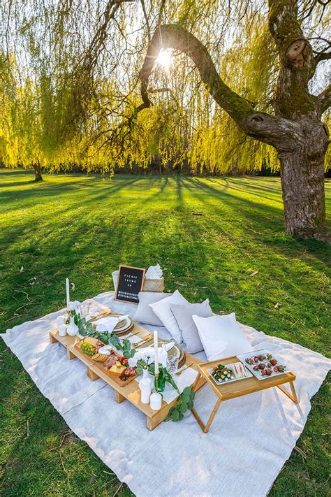 Luxury Picnic Setup For Two Featuring A Delicious Charcuterie Board Caprese Salad Skewers
