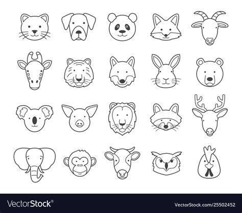 Check spelling or type a new query. Animal face outline set Royalty Free Vector Image