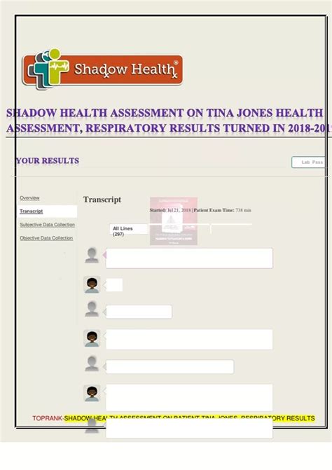 Shadow Health Assessment on Tina Jones; RESPIRATORY RESULTS-Transcript