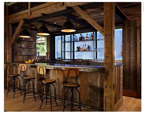 This Rustic Bar Area Combines Exposed Beams With Other Industrial
