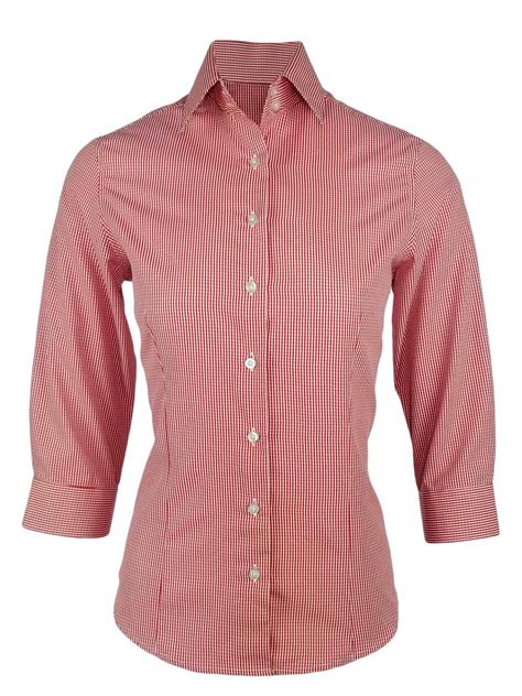 Womens Gingham Shirt Red Mini Gingham Check Shirt Three Quarter