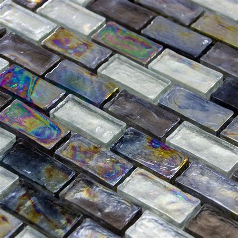 Luxury Textured Iridescent Slate Grey And Pearl Glass Mosaic Wall Tiles