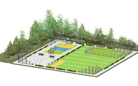 Multisportfeld city hpl, stahl verzinkt rot, gelb, grau empfohlene altersgruppe: Omnifield - multisportveld | VelopA