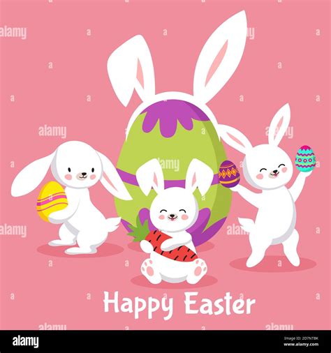 easter vector background with cute cartoon bunnies and eggs illustration of easter rabbit and