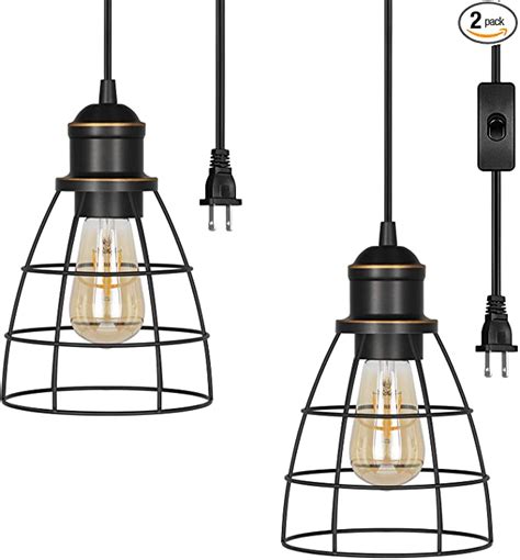 Dewenwils 2 Pack Plug In Pendant Light Hanging Lights With 15ft Cord