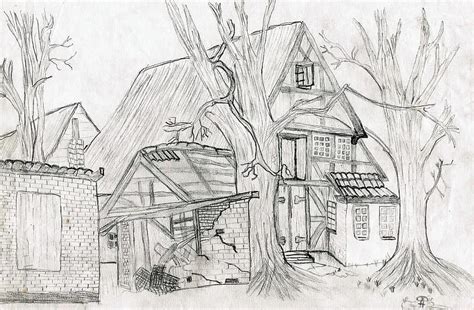 Drawing Pencil Drawing House Hand Drawn Sketch Black And White