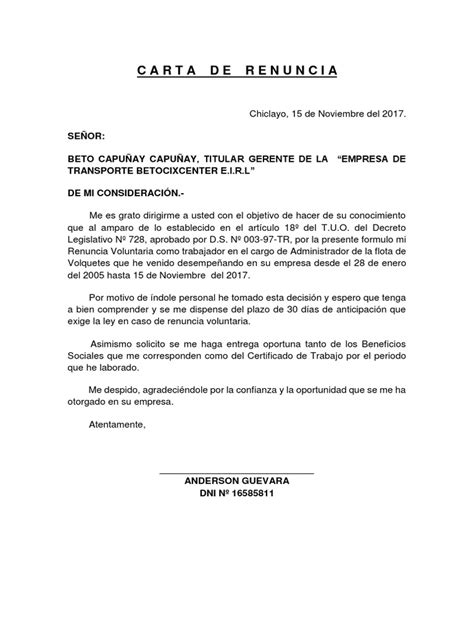 Ver Carta De Renuncia Formal Peru