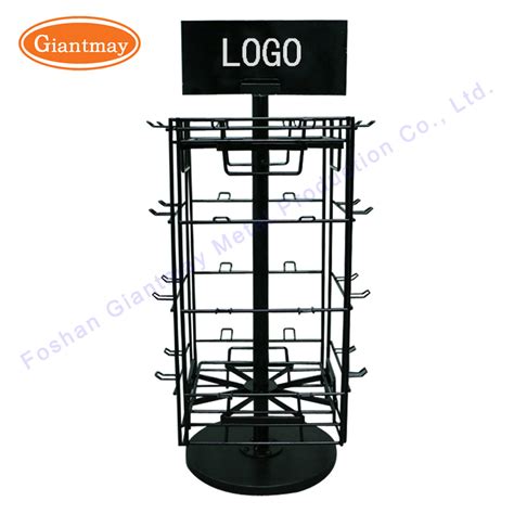 Small Retail Tabletop 4 Sides Metal Rotating Hanging Display Stand