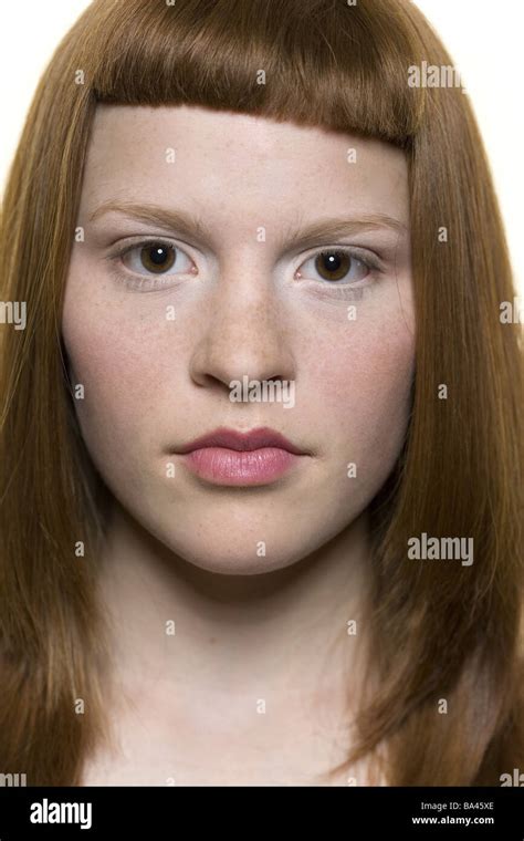 Girls Red Hairy Freckles Portrait Series Broached People Teenagers 10 15 Years Long Haired Gaze