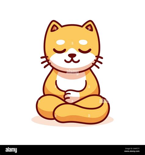 Gato Sentado En Meditación De Dibujos Animados Lindo Gracioso