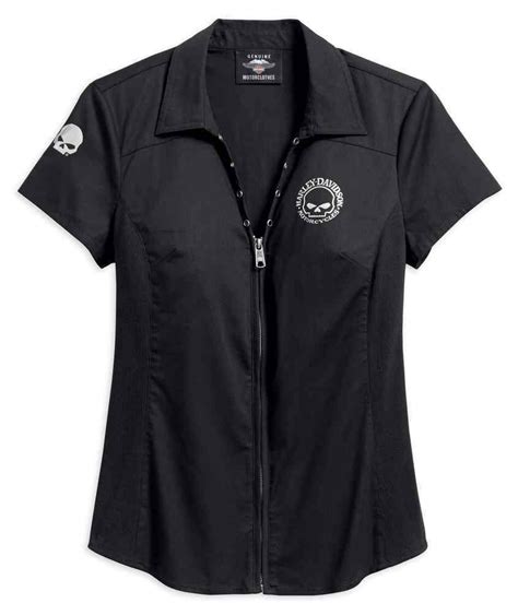 Harley Davidson Women S Willie G Skull Zip Front Shirt Black
