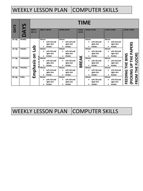Weekly Lesson Plan Computer Skills Pdf