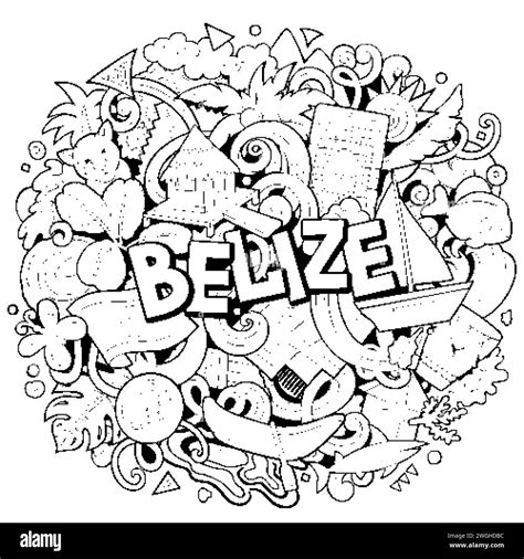 Vector funny doodle illustration with Belize theme. Vibrant and eye