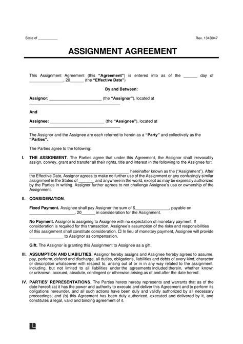 Free Assignment Agreement Template PDF Word