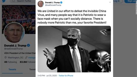 President Donald Trump Tweets Photo Of Himself Wearing A Face Mask